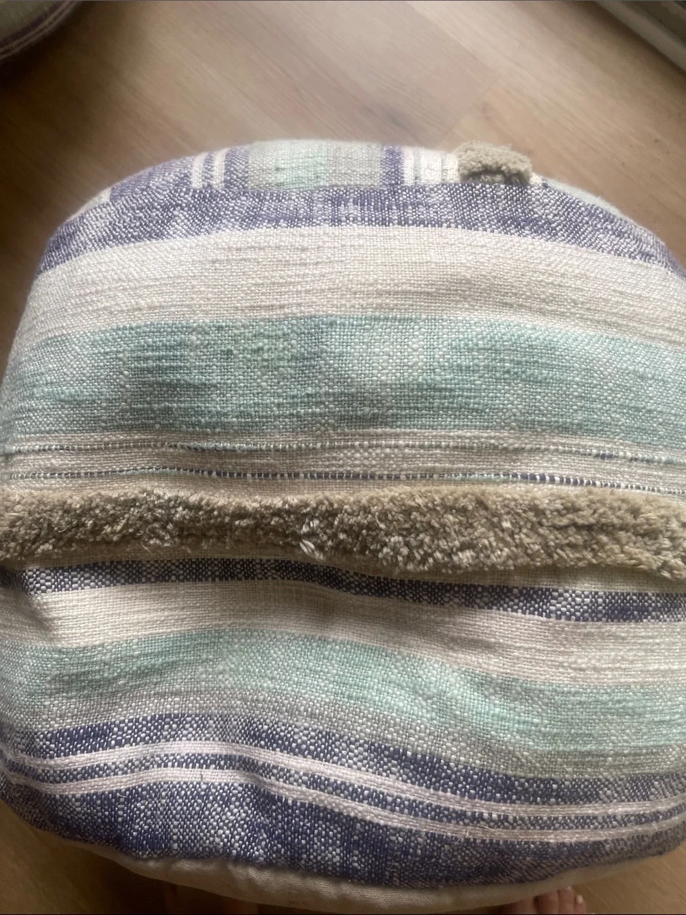 Striped Round Pouf Ottoman - White, Mint & Lavender